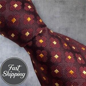 ERMENEGILDO ZEGNA Made in Italy  Tie Geometric 100% Silk Necktie Red/Tan Floral